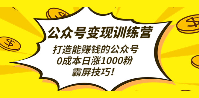 【副业项目4828期】公众号变现训练营（第3期）打造能赚钱的公众号，0成本日涨1000粉，霸屏技巧-万图副业网