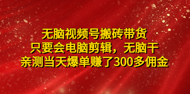 【副业项目5070期】无脑视频号搬砖带货，只要会电脑剪辑，无脑干，亲测当天爆单赚了300多佣金-万图副业网