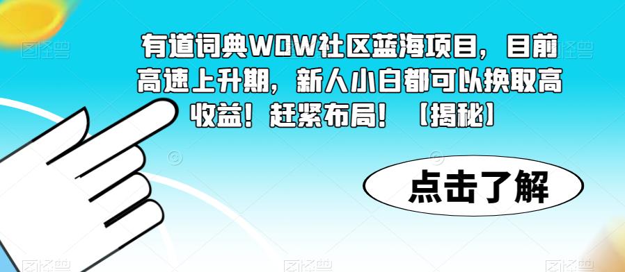 【副业项目6108期】有道词典WOW社区蓝海项目，目前高速上升期，新人小白都可以换取高收益！赶紧布局！【揭秘】-万图副业网