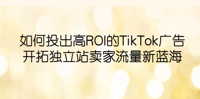 【副业项目6124期】如何投出高ROI·TikTok广告，开拓独立站卖家流量新蓝海-万图副业网