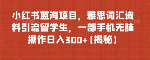 【副业项目6767期】小红书蓝海项目，雅思词汇资料引流留学生，一部手机无脑操作日入300+【揭秘】-万图副业网