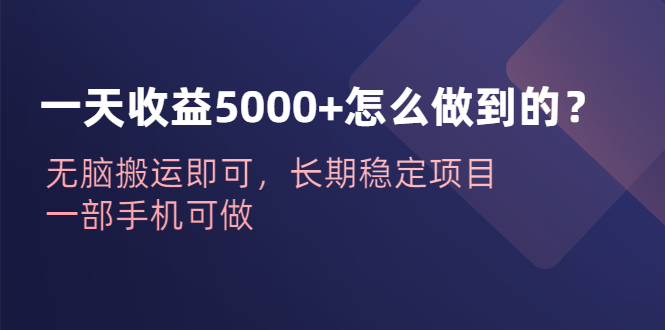 【副业项目6540期】一天收益5000+怎么做到的？无脑搬运即可，长期稳定项目，一部手机可做-万图副业网