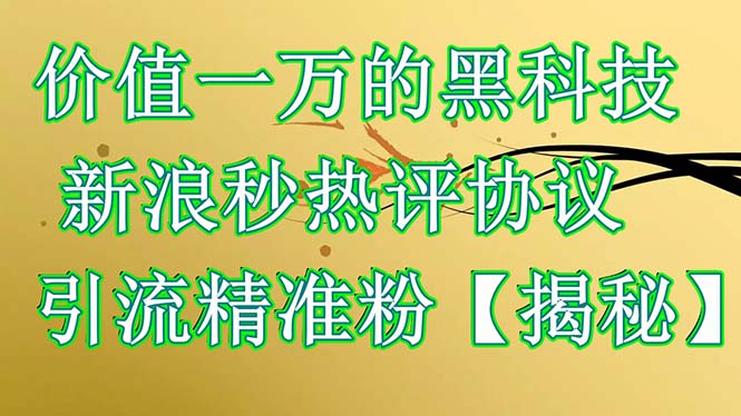 【副业项目6457期】价值一万的黑科技 新浪秒热评协议 引流精准粉【揭秘】-万图副业网