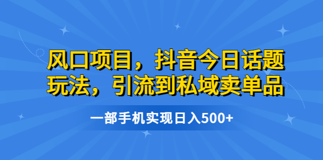 【副业项目6791期】风口项目，抖音今日话题玩法，引流到私域卖单品，一部手机实现日入500+-万图副业网