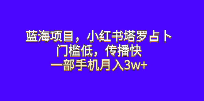 【副业项目6528期】蓝海项目，小红书塔罗占卜，门槛低，传播快，一部手机月入3w+-万图副业网