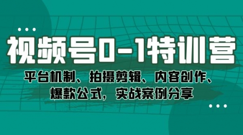 【副业项目7596期】视频号0-1特训营：平台机制、拍摄剪辑、内容创作、爆款公式，实战案例分享-万图副业网