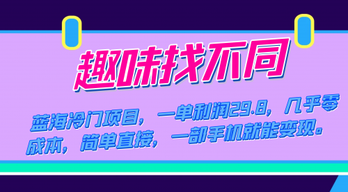 【副业项目7745期】蓝海冷门项目，趣味找不同，一单利润29.8，几乎零成本，一部手机就能变现-万图副业网