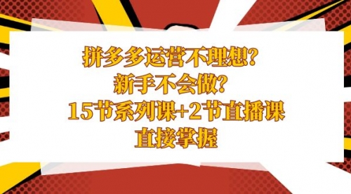 【副业项目8633期】拼多多运营不理想？新手不会做？15节系列课+2节直播课-万图副业网