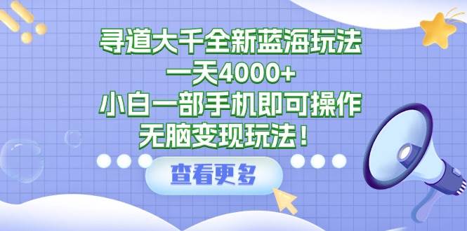 寻道大千全新蓝海玩法，一天4000+，小白一部手机即可操作，无脑变现玩法！-万图副业网