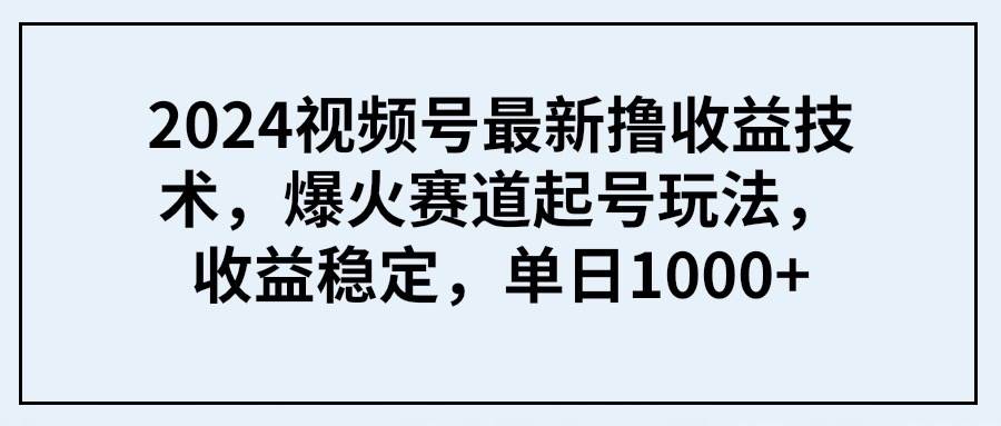 2024视频号最新撸收益技术，爆火赛道起号玩法，收益稳定，单日1000+-万图副业网