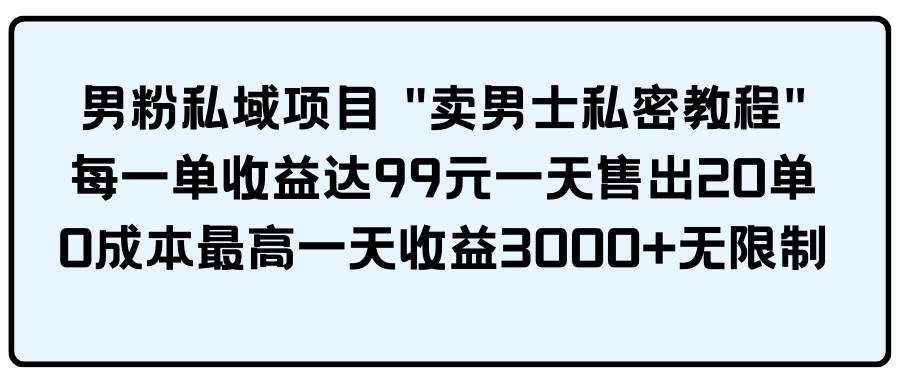 男粉私域项目 卖男士私密教程 每一单收益达99元一天售出20单-万图副业网