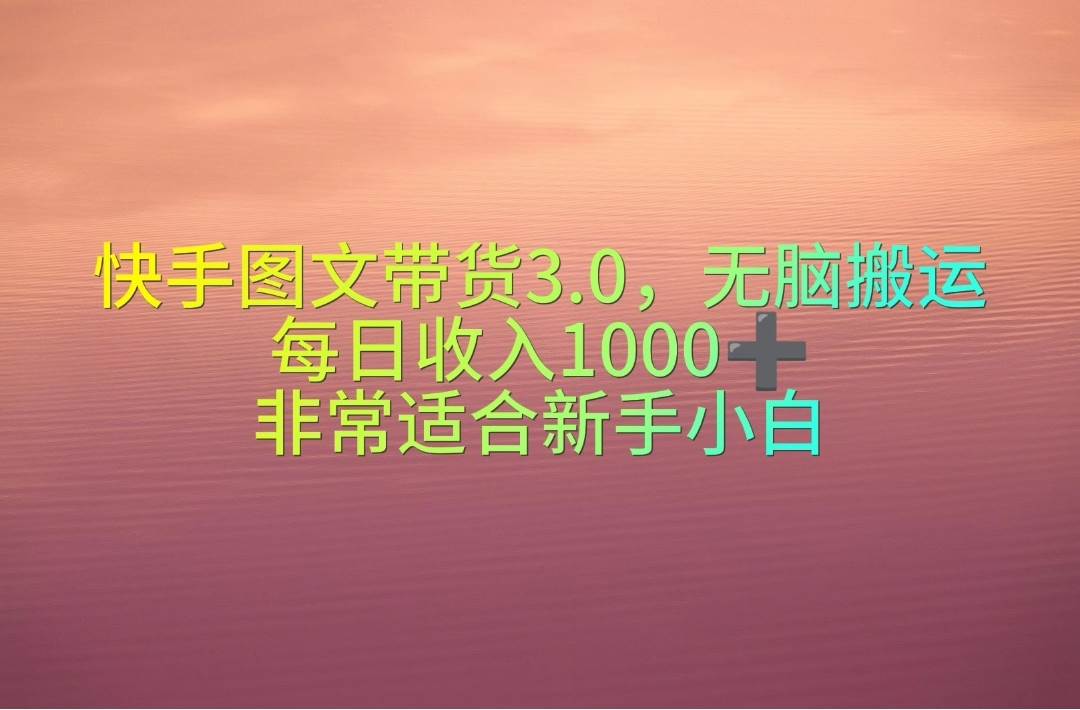 快手图文带货3.0，无脑搬运，每日收入1000＋，非常适合新手小白-万图副业网