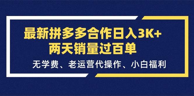 最新拼多多合作日入3K+两天销量过百单，无学费、老运营代操作、小白福利-万图副业网