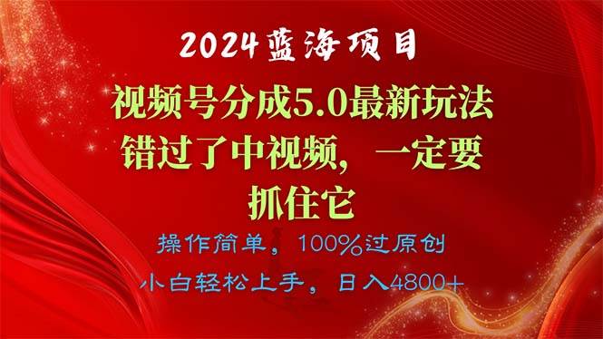 2024蓝海项目，视频号分成计划5.0最新玩法，错过了中视频，一定要抓住…-万图副业网