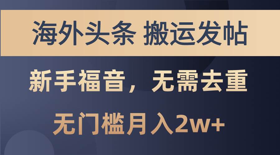 海外头条搬运发帖，新手福音，甚至无需去重，无门槛月入2w+-万图副业网