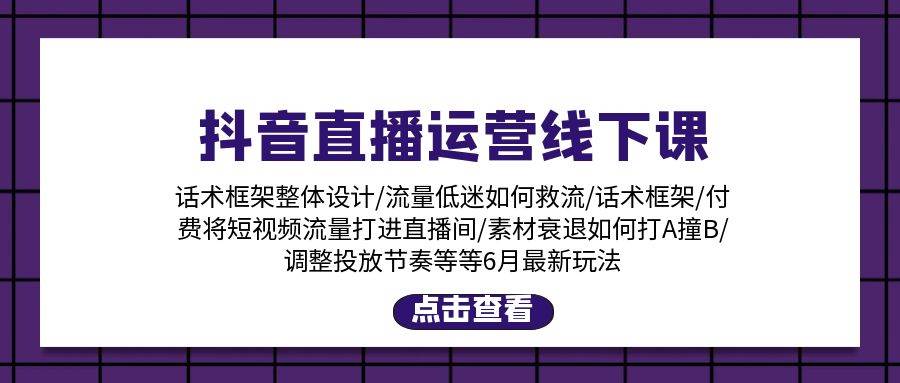 抖音直播运营线下课：话术框架/付费流量直播间/素材A撞B/等6月新玩法-万图副业网