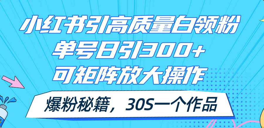 小红书引高质量白领粉，单号日引300+，可放大操作，爆粉秘籍！30s一个作品-万图副业网