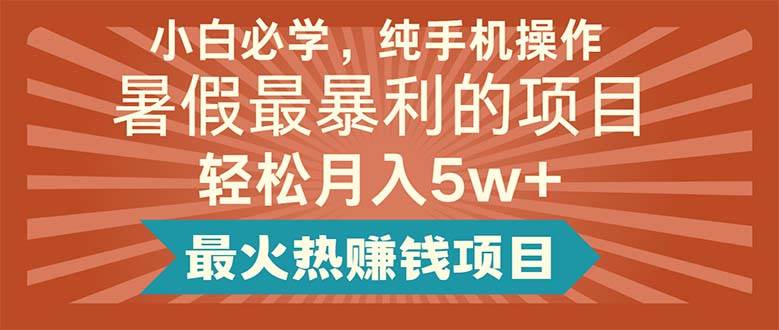 小白必学，纯手机操作，暑假最暴利的项目轻松月入5w+最火热赚钱项目-万图副业网