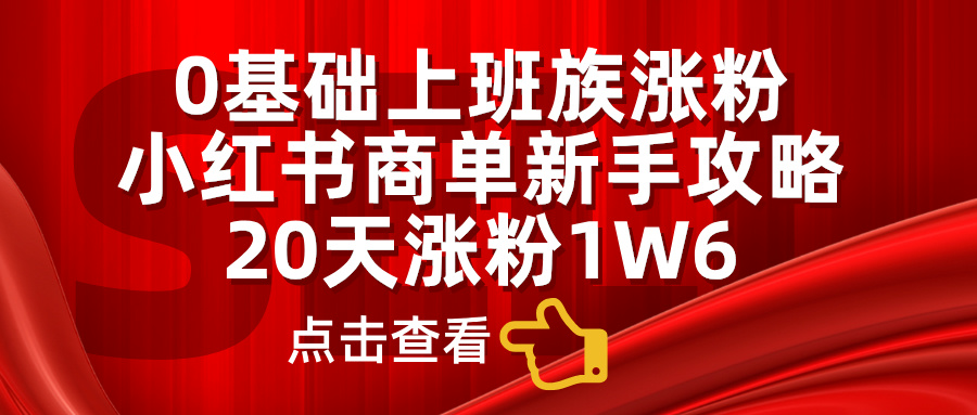 0基础上班族涨粉，小红书商单新手攻略，20天涨粉1.6w-万图副业网