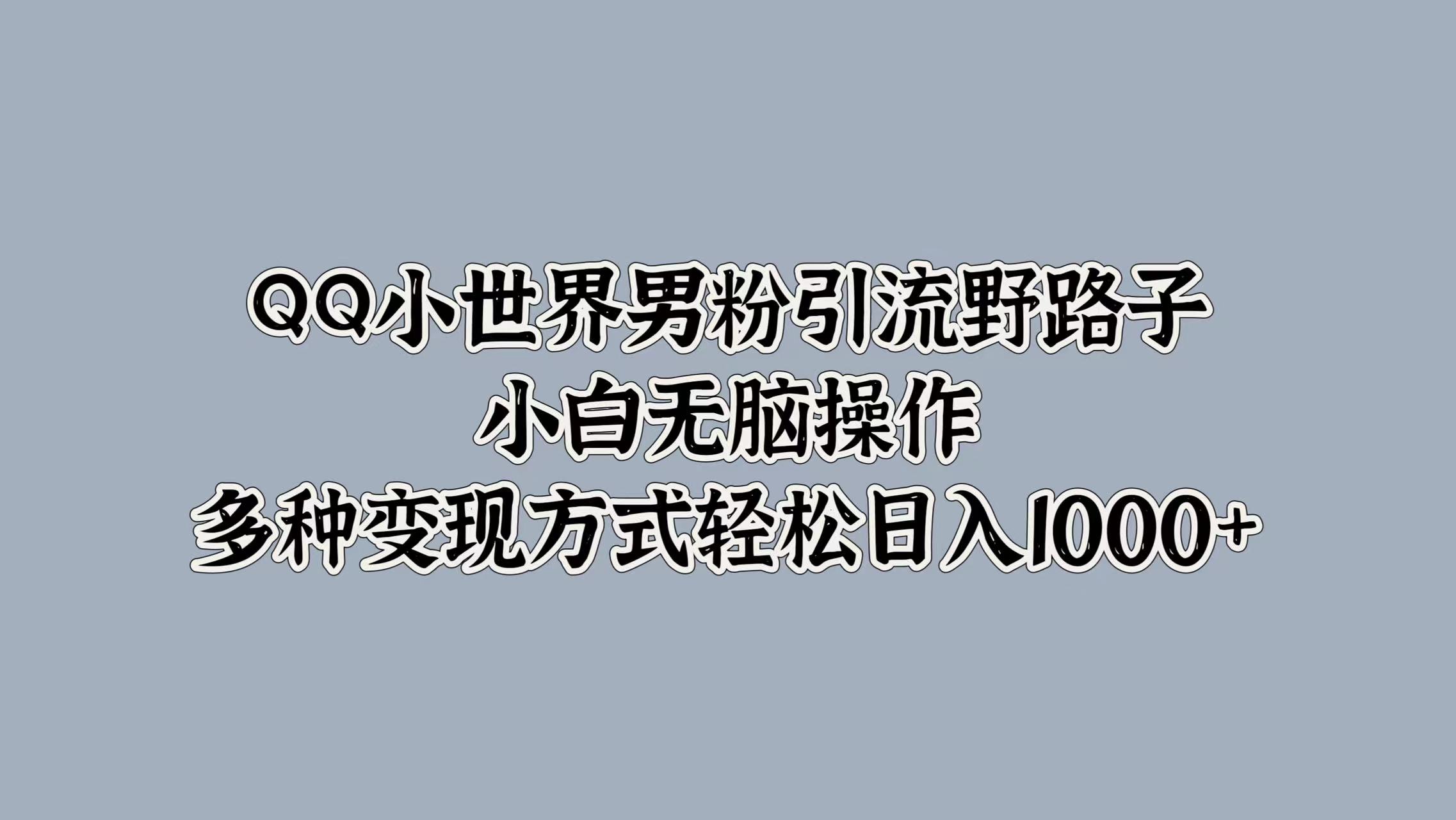 QQ小世界男粉引流野路子，小白无脑操作，多种变现方式轻松日入1000+-万图副业网