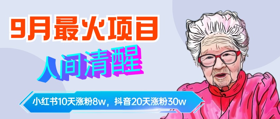 9月最火项目，人间清醒柒奶奶，10天小红薯涨粉8w+，单篇笔记报价1400.-万图副业网