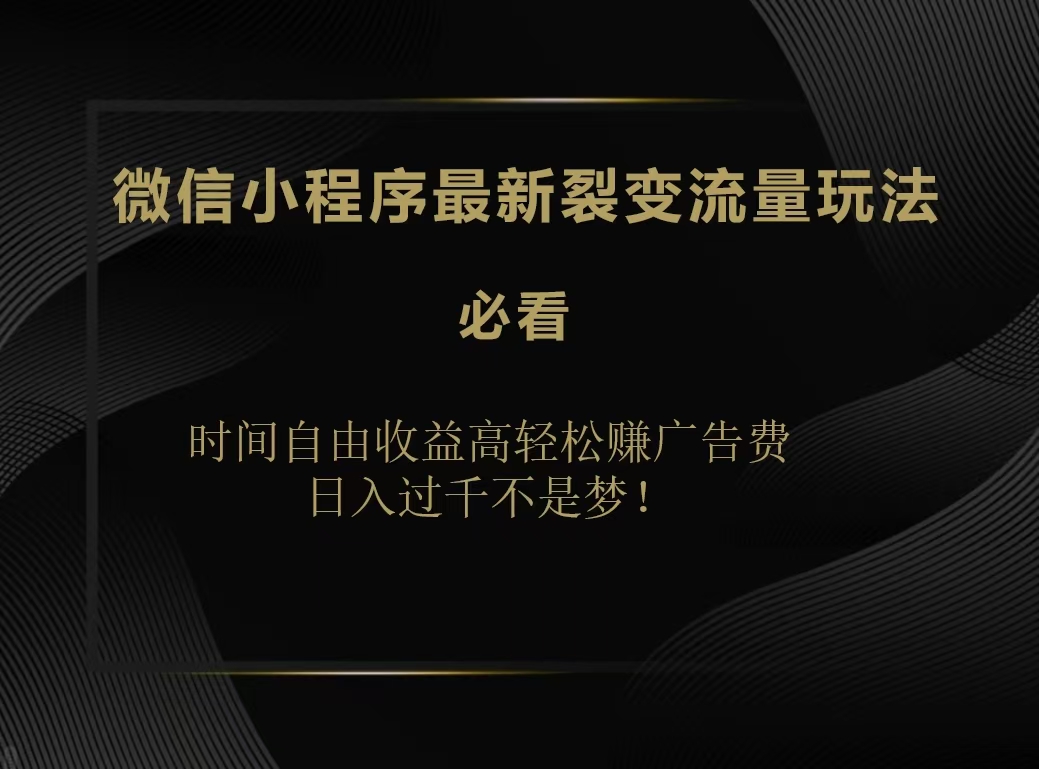 微信小程序最新裂变流量玩法，时间自由收益高轻松赚广告费，日入200-500+-万图副业网