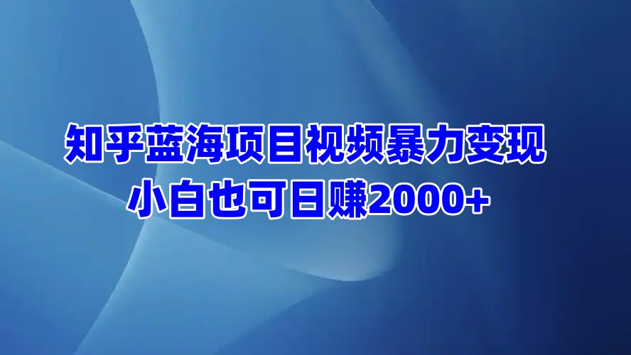 知乎蓝海项目视频暴力变现  小白也可日赚2000+-万图副业网