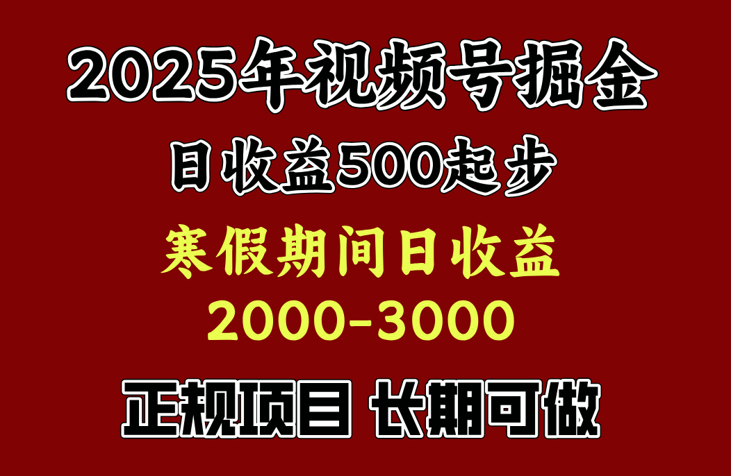 最新视频号项目，单账号日收益500起步，寒假期间日收益2000-3000左右，-万图副业网