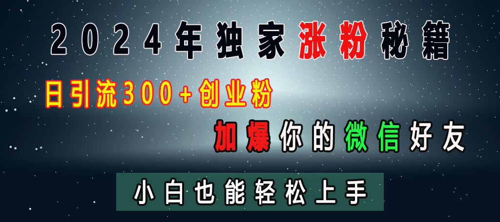 2024年独家涨粉秘籍，日引流300+创业粉，加爆你的微信好友，小白也能轻松上手-万图副业网