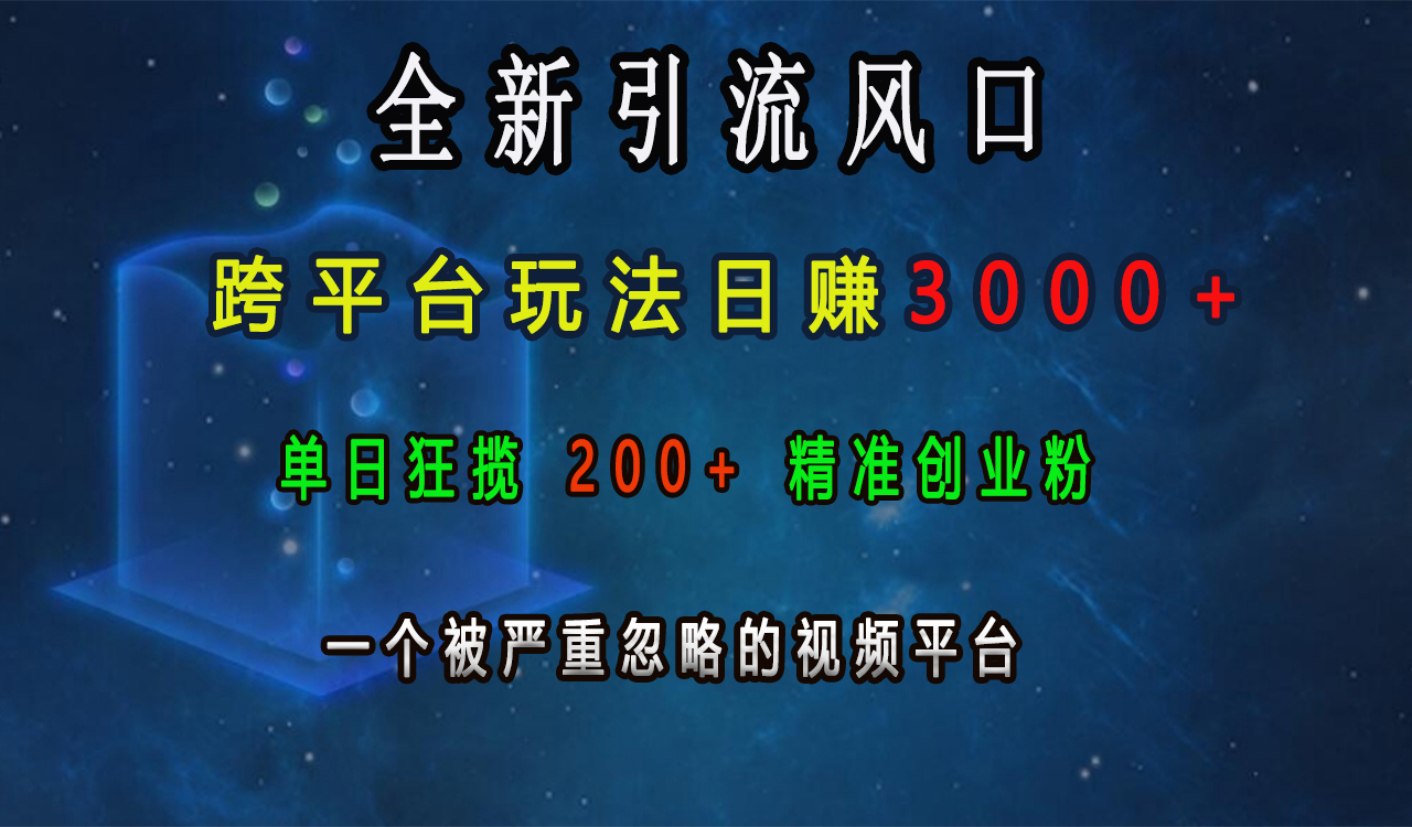 全新引流风口，跨平台玩法日赚3000+，单日狂揽200+精准创业粉，一个被严重忽略的视频平台-万图副业网