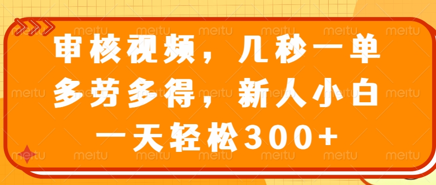 审核视频项目，几秒一单，多劳多得，新人小白一天轻松300+-万图副业网