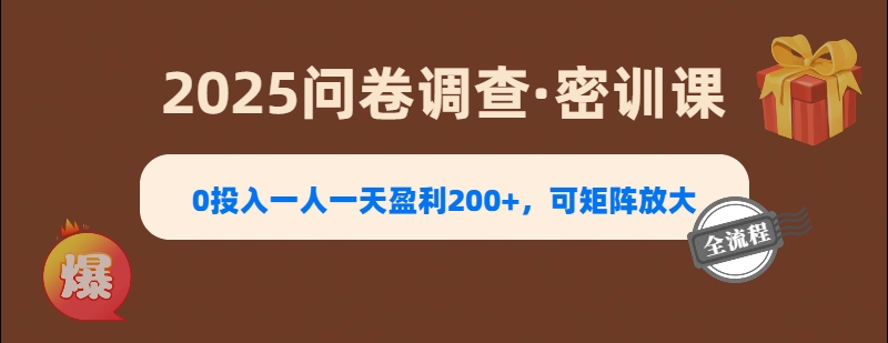 2025《问卷调查》0投入一人一天盈利200+，可矩阵放大-万图副业网